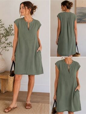 J.Crew Green Shift Dress XL Minimalist Sleeveless Tunic Dress Pockets